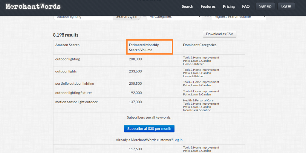 Estimated Search Volume MerchantWords