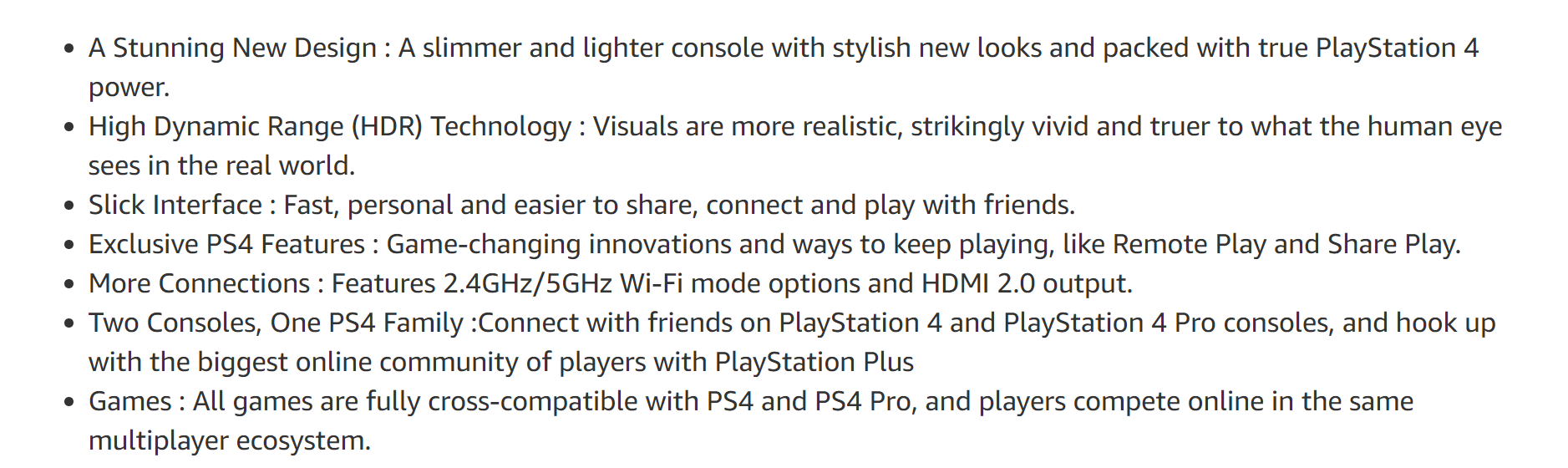 PS4 good product features