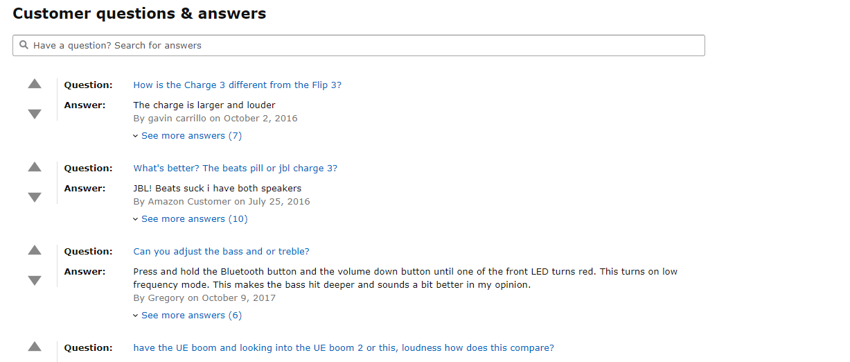 Customer Questions and answers on Amazon