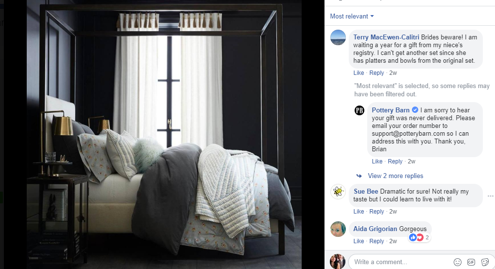 pottery barn facebook response