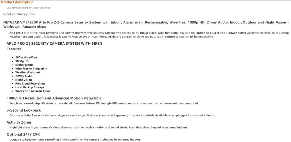 amazon product description